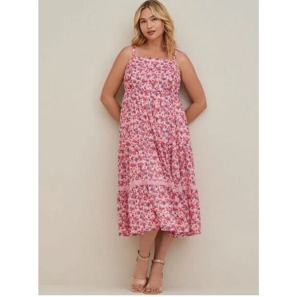 Torrid Maxi Chiffon And Lurex Tiered Floral Dress - Picture 1 of 10